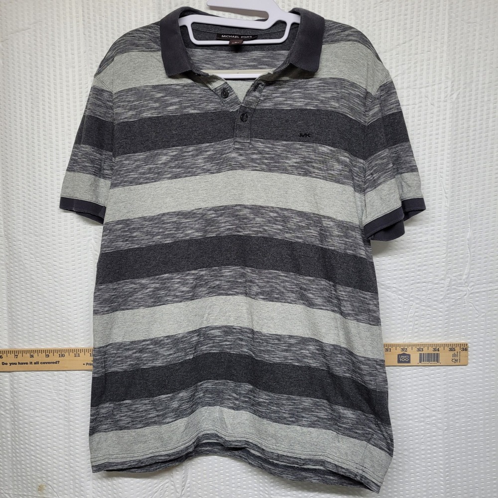 Michael Kors Mens Grey Striped Short‎ Sleeve Polo Shirt Size M Space Dye